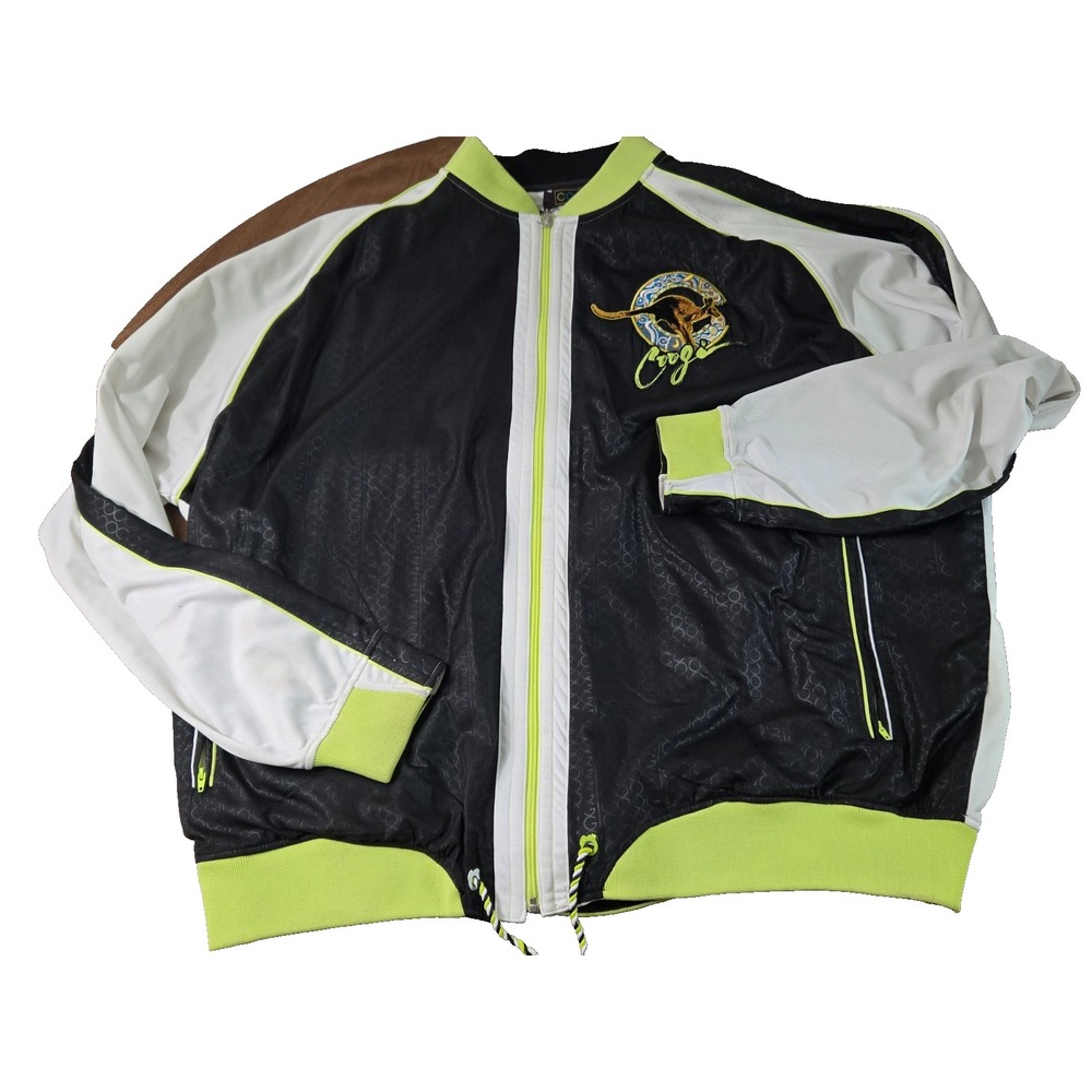 Coogi Jacket Mens Size 5XL Black White Lime Green Vintage Patches Full Zip‎